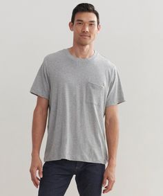 Men's Vintage Pocket Tee GreyWe remade our best-selling Vintage Pocket Tee for the guys, with added length and the same relaxed silhouette.Inspired by the look and feel of a lived-in vintage tee, this casual basic is destined to become a staple in your everyday wardrobe in no time.100% cotton.Made in the USA.Relaxed fit with a pocket. Relaxed Crew Neck T-shirt For Loungewear, Gray Washed Relaxed Fit T-shirt, Gray Cotton T-shirt For Loungewear, Relaxed Crew Neck Top For Casual Gatherings, Relaxed Soft-washed Tops For Casual Gatherings, Soft-washed Relaxed Tops For Casual Wear, Relaxed Cotton T-shirt For Casual Gatherings, Relaxed Soft-washed T-shirt For Casual Gatherings, Comfortable Summer T-shirt For Casual Gatherings