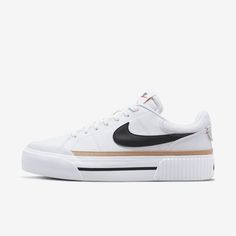 Elevate your style with the Nike Court Legacy Lift. Its platform midsole delivers a bold statement on top of the classic, easy-to-wear design. And don't worry, we've kept the fit you love. White High-top Sneakers With Thick Sole, White Platform Sneakers With Thick Bottom And Round Toe, Trendy White Skate Shoes With Boost Midsole, White Synthetic High-top Platform Sneakers, Modern White Platform Sneakers With Contrast Sole, Synthetic Round Toe Platform Sneakers With Gum Sole, White Platform Sneakers With Thick Sole For Streetwear, White Thick Bottom Platform Sneakers For Streetwear, Modern White Low-top Platform Sneakers