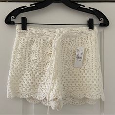 Brand New With Tags In Perfect New Condition Size Small White Crochet Bottoms For Vacation, White Crochet Trim Shorts For Summer, Summer Cotton Bottoms With Crochet Lace, Summer Cotton Crochet Lace Bottoms, White Crochet Trim Shorts For Beach, Crochet Shorts For Vacation In Spring, Crochet Shorts For Spring Vacation, Crochet Lace Cotton Bottoms For Summer, Crochet Shorts For Spring