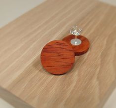 Padauk Wood Round Stud Earrings ~ 5/8 Inch Handmade Wooden Round Earrings, Handmade Round Wooden Earrings, Wooden Round Earrings Gift, Wooden Round Earrings For Gifts, Round Wooden Earrings As Gift, Round Wooden Earrings For Gifts, Brown Wooden Round Earrings, Padauk Wood, Danish Oil