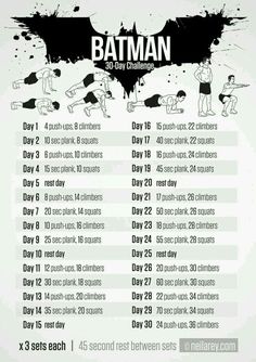 the batman 30 day challenge is shown in black and white with an image of people doing different