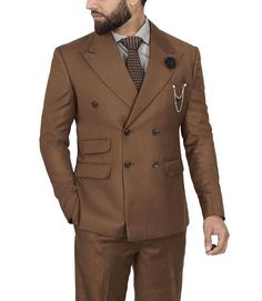 Men's Two Piece Wide Lapel Brown Suit
Make a statement with this double-breasted brown suit for men, featuring wide lapels that elevates the overall look. Made with precision and care, this two-piece suit is ideal for formal occasions or dressy events where you want to stand out. Its brown color gives a rich look to the overall appearance. The polyester lining makes it feel comfy and breathable. Shop this premium suit before it stocks out. Fitted Brown Suit, Formal Brown Suit With Welt Pockets, Tailored Brown Three-piece Suit For Formal Occasions, Brown Tailored Three-piece Suit For Formal Occasions, Formal Brown Three-piece Suit With Welt Pockets, Tailored Brown Three-piece Formal Suit, Brown Single Breasted Suit With Lapel Collar, Brown Single-breasted Suit With Lapel Collar, Fitted Brown Double-breasted Suit