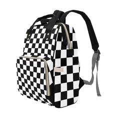 Multi-Function Backpack in retro checkerboard pattern. It's perfect for this holiday season. It's a cute Christmas gift that would be adored by anybody. 【Type】Made from waterproof nylon, 10.83"(L) x 6.69"(W) x 15"(H) x 3.1"(Hand Drop).  【Product & Description】24.34 Oz. Made from 100% polyester, durable and fashionable.Large capacity. One main compartment and some separate pockets inside provide enough space.Multi-function backpack. You can put food, clothes, water bottles, diaper, books etc. Fro Black Retro Travel Backpack, Retro Black Rectangular Backpack, Black Backpack With Detachable Strap, Casual Bucket-shaped Backpack With Adjustable Strap, Plaid Backpack, Trendy Backpacks, Backpack Gift, Backpack School, College Bags