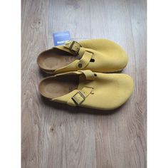 Birkenstock Boston Suede Clogs Ochre Yellow Womens 11 - 11.5 Eu 42 Regular Wide Comfortable Yellow Clogs With Cushioned Footbed, Yellow Comfortable Clogs With Cushioned Footbed, Casual Yellow Clogs For Outdoor, Outdoor Clogs With Textured Footbed And Round Toe, Comfortable Yellow Closed Toe Clogs, Yellow Rubber Sole Clogs For Outdoor, Birkenstock Clogs Patches, Yellow Flat Casual Mules, Yellow Leather Closed Toe Clogs