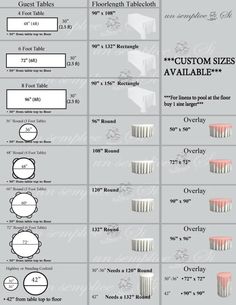 the different sizes and types of tablecloths are shown in this graphic diagram, which shows