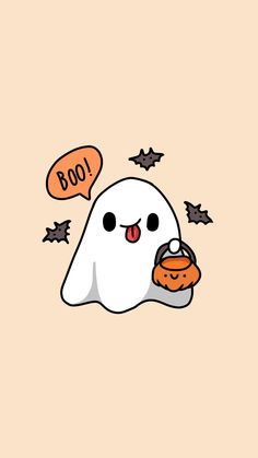 a cartoon ghost eating a donut and saying boo