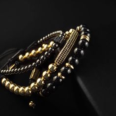 Chase your luck with the Vegas bracelet stack! The Vegas stack features trifecta of beaded beauties - black onyx, golden glitz, and rhodium PVD for a triple threat of style. Plus, a lucky dice and CZ bar for a dash of extra luck. Indulging the adventurous spirit and wandering heart that lives within all of us, our men's bracelet stacks have been crafted to provide a touch of class to your wardrobe throughout the year. Each exquistely curated stack includes a mix of spiritually healing gemstones Luxury Adjustable Beaded Bracelets With Round Beads, Luxury Adjustable Stackable Tennis Bracelet, Luxury Gold Beaded Bracelets For Gift, Luxury Beaded Bracelet Gift, Luxury Beaded Bracelet For Gift, Elegant Adjustable Stacked Beaded Bracelets, Luxury Adjustable Stackable Gold Bracelet, Luxury Gold Bracelets With Polished Beads, Adjustable Black Bracelets With Gold Beads