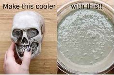 someone is making a skull mask out of wax paper and then it's put in a bowl