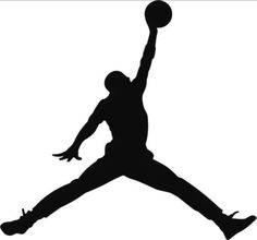 the silhouette of a basketball player with his arms in the air while holding a ball