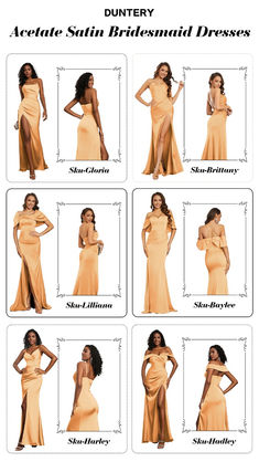 an advertisement for a bridesmaid dress with different types of dresses and styles on it