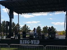 a band playing on stage at an outdoor concert