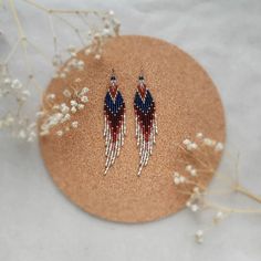 Navy blue & brown beaded earrings Seed bead earrings - Etsy Украина Bohemian Chandelier Earrings With Beaded Chain, Bohemian Style Long Drop Beaded Earrings, Artisan Beaded Tassel Earrings As Gift, Dangle Beaded Earrings With Fringe For Crafting, Artisan Beaded Tassel Earrings For Gift, Bohemian Beaded Chain Earrings As Gift, Bohemian Beaded Chain Earrings For Gift, Handmade Brown Beaded Summer Earrings, Handmade Brown Beaded Earrings For Summer