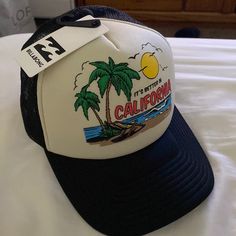 Nwt Billabong Trucker Hat. Cool Retro Design . Perfect Condition One Size Adjustable Vintage White Snapback Hat For Summer, Vintage Snapback Hat For Beach In Summer, Vintage Snapback Hat For Summer Beach, Vintage Trucker Hat For Summer Beach, Retro Snapback Hat For Beach In Spring, Retro Snapback Hat For Spring Beach Days, Fun Black Snapback Hat For The Beach, Fun Black Trucker Hat For Vacation, Retro Baseball Cap For Vacation