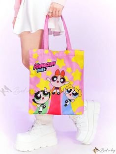 Bird in Bag - The Powerpuff Girls | ROMWE Womens Pink Tote Bag for Back to School, Teacher Appreciation, Monogrammed and Reusable Gift Bag, Ideal for Educators, Mothers, and Bridesmaids Pink School Bag With Cartoon Print, Pink Cartoon Bag For Everyday Use, Pink Bags With Cartoon Print For Daily Use, White Cartoon Print Bags For Back To School, Cute Pink Bags With Cartoon Print, Cartoon Style Multicolor Rectangular Bag, Multicolor Character Print Bags For Daily Use, Multicolor Cartoon Style Bag For Everyday Use, Rectangular School Bag With Cartoon Print