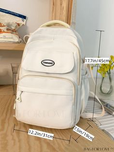 BagForLove - Classic Preppy Backpack with Medium Letter Patch Decor - Timeless and Stylish Product Description Color Beige Strap Type Adjustable Composition 100% Nylon Pattern Type Letter Material Polyamide Closure Type Flap Type Classic Backpack Details Pictures Similar Products h2 { text-align: center; } /* æ¢è¡ */ li{ white-space: normal; word-break: break-all; word-wrap: break-word; } .red-box { width: 100%; display: flex; flex-direction: row; flex-wrap: wrap; justify-content: center; } .red-box > div { width: 190px; height: 250px; margin: 10px; } .red-box > div > a > img { width: 190px; height: 250px; } .size-box { width: 100%; margin: auto; white-space: nowrap; } .table { border-collapse: collapse; border-spacing: 0; width: 100%; table-layout: fixed; } tr, td, th { border: 1px soli White Backpack With Pockets For Daily Use, White Backpack With Pockets For Back To School, Trendy White Canvas Backpack, White Canvas Backpack For Back To School, White Travel Backpack With Pockets, Casual Cream Backpack For School, Casual White Student Backpack, Everyday White Backpack With Letter Print, Trendy White Backpack With Pockets