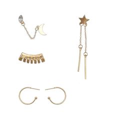 Bohemian Moon & Star Studs Earrings [Spirit and Rebel] Gold 1 Trendy Metal Moon Charm Jewelry, Trendy Metal Jewelry With Moon Charm, Trendy Dangling Charms Drop Earrings, Trendy Dangle Earrings With Moon Charm, Trendy Star-shaped Single Earring, Trendy Single Star-shaped Earring, Bohemian Star-shaped Gold Jewelry, Bohemian Gold Star Jewelry, Adjustable Moon Charm Earrings