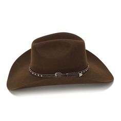 The MAYBELLE Stampede Collection brings classic style and elegance to the wild, western lifestyle. Crafted from genuine leather, this hat is detailed with mini studs and a metal strap for added flare. For comfort and durability, the hat is lined with wool felt, a 4 inch brim providing the perfect amount of sun protection and style. Western Wool Hat Bands For Rodeo, Western Wool Felt Hat For Rodeo, Western Fur Felt Hat For Rodeo, Western Style Felt Hat For Winter, Western Wool Fedora For Rodeo, Western Wool Hat For Western-themed Events, Fur Felt Rodeo Hat, Western Felt Hat For Rodeo In Winter, Western Style Felt Hat For Rodeo In Winter