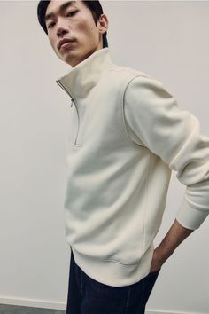 Regular-fit  half-zip sweatshirt in heavyweight fabric with a comfortable  classic silhouette. Stand-up collar  dropped shoulders  long sleeves  and ribbing at cuffs and hem. Soft  brushed inside. Kids Activewear, Blouse Jeans, Half Zip Sweatshirt, Sweatshirt Fabric, Suits And Jackets, Cardigan Sweater Jacket, Maternity Swimwear, Blazer Vest, Classic Silhouette