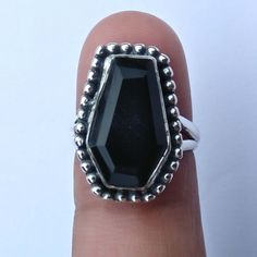 Welcome Coffin Ring, Black Onyx Gemstone Coffin Ring, Solid 925 Sterling Silver Ring, Handmade Ring, Gift For Her Ring, Women Ring, Gift Ring, Coffin Ring, Her Ring, Onyx Gemstone, Labradorite Ring, Ring Black, Women Ring, Ring Women, Silver Rings Handmade, Gift Ring