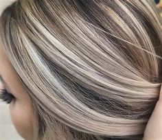 Cool ash blonde against a neutral brown | Brown hair with blonde ... Blonde Balayage Highlights, Dark Brunette Hair, Highlights Color, Blonde Streaks, Brown Hair With Blonde Highlights, Transition To Gray Hair, Ash Blonde Hair