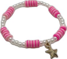 Adjustable Pink Pearl Bracelet With Spacer Beads, Pink Pearl Bracelet With Letter Beads, Pink Star-shaped Friendship Jewelry, Pink Star-shaped Friendship Bracelets, Pink Star-shaped Jewelry For Friendship, Pink Friendship Bracelets With Spacer Beads, Cute Pink Pearl Charm Jewelry, Cute Pink Jewelry With Spacer Beads, Playful Pink Jewelry With Star Charm