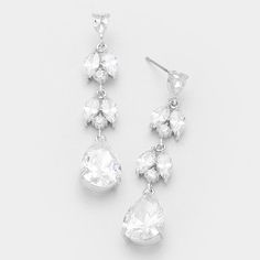 Size : 0.4" W, 2" L Post Back Cubic Zirconia L Post, Teardrop Dangle Earrings, Apparel Accessories, Cubic Zirconia, Dangle Earrings, Crystals, Silver