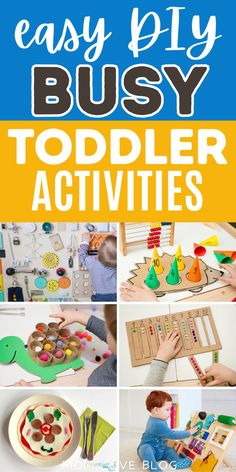 Collage of busy toddler activities including busy boards. Toddler Home Activities, Educational Toddler Activities, Grandma Ideas, Toddler Routine, Indoor Activities For Toddlers, Toddler Schedule, Easy Toddler Activities, Baby Schedule, Fun Activities For Toddlers