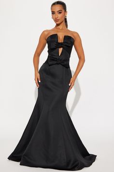 Available In Pink And Black. Maxi Gown Strapless Bow Details Mermaid Hidden Back Zipper Lined No Stretch Shell/Lining: 100% Polyester Imported | Ruby Bow Gown Dress in Black size XS by Fashion Nova Black Maxi Gown, Bow Gown, Dresses Fashion Nova, Banquet Dresses, Gown Black, Black Tie Affair, Maxi Gown, Maxi Gowns, Black Maxi