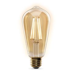 an old fashioned light bulb is shown on a white background with the light shining through it