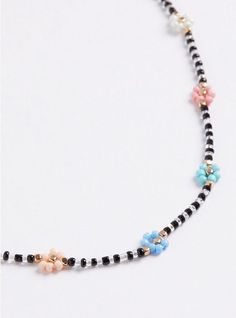 Floral Beaded Necklace - Multi Color Floral Beaded Necklace - Multi Color , Trendy Multicolor Flower Necklace With Colorful Beads, Trendy Multicolor Beaded Flower Necklace, Multicolor Jewelry With Black Beads For Summer, Summer Multicolor Jewelry With Black Beads, Spring Multicolor Flower Necklace With Colorful Beads, Spring Multicolor Beaded Flower Necklace, Multicolor Beaded Necklace With Flower Charm For Summer, Multicolor Floral Beaded Chain Jewelry, Multicolor Flower-shaped Beaded Chain Jewelry