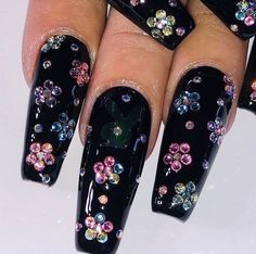 Lovely Nails, Goth Nails, Nails Black, Gem Nails, Nail Nail