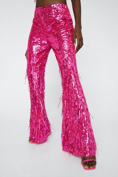 Pink Ladies Outfit, Disco Party Outfit, Disco Shoes, Sequin Flare Pants, Hot Pink Pants, Disco Costume, 70’s Fashion, Sequin Crop Top, Flared Trousers