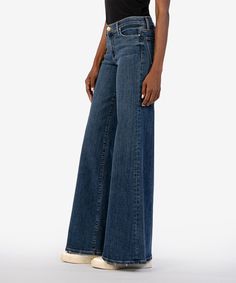 Hints of distressing brush the pockets and hems in this full length wide-leg jeans that lend dynamic movement to any ensemble. Color: Quality Wash Inseam: 33", Leg Opening: 27, Rise: 9 1/2" Fit: True to Size, Model is wearing a size 0 90% Cotton, 8% Recycled Polester, 2% Elastane Machine Wash, Tumble Dry Low Dynamic Movement, Country Outfits, Premium Denim, Every Woman, Wide Leg Jeans, Aesthetic Clothes, Stretch Denim, Leg Pants, Leg Jeans