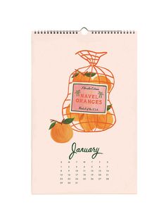 a calendar with an orange on it