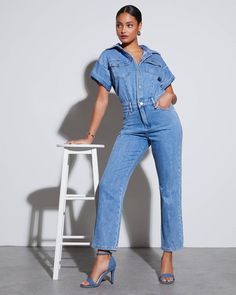 Lorna Denim Bootcut Jumpsuit – VICI Blue Jean Jumpsuit, Jean Jumpsuit, Cool Belt, Jeans Jumpsuit, Denim Jumpsuit, Women Clothes, Blue Jean, Blue Jeans, Jumpsuit