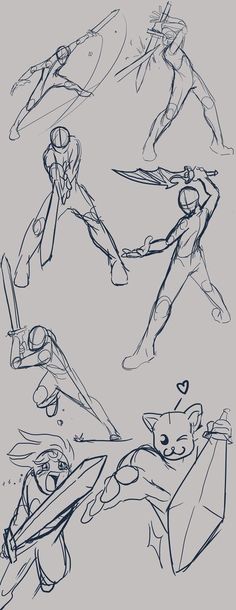 some sketches of people doing different things in the same direction, with one person holding something