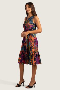 With a flattering silhouette and chic pattern, this feminine dress is a stunning addition to your transitional, summer-to-fall wardrobe. Featuring a notched V-neckline and an A-line silhouette, this flowy, patterned dress is the perfect pick for your next getaway. Notched, V neckline Sleeveless A-line Adjustable and removable sash tie belt Wide tiered hem Runs true to size Model is 5'10", wearing size S See Women's Size Guide FABRIC: Jardin Secret Drapey Twill 100% Rayon Hand wash cold or dry cl Belt Wide, Chic Pattern, Patterned Dress, Naples Florida, Feminine Dress, Pretty Patterns, Trina Turk, V Neckline, Fall Wardrobe