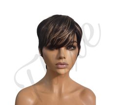 This razor cut human hair pixie wig is expertly crafted, cut, and colored, then freshly shampooed, conditioned, and COMPLIMENTARY PRE-STYLED at no extra cost to ensure a premium quality experience right out of the box.  It is highly versatile and can be styled in various ways. The expert cut allows you to wear it effortlessly without the need for heat styling.  *Due to the packaging and shipping process, further styling upon receiving is recommended to achieve your desired look.  *Color may appe Bang Cut, Short Pixie Wig, Short Pixie Wigs, Layered Pixie, Pixie Wig, Hair Pixie, Wig Short, Full Wig, Pixie Cut Wig