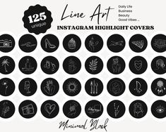 Black Instagram Highlight Covers Highlight Covers Instagram Food, Line Art Highlight Covers, Black Highlight Covers Instagram, Highlight Covers Instagram Black, Ig Icons Highlights Aesthetic, Aesthetic Gray