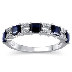 This 3.0mm princess-cut blue sapphire and 1/10 CT. T.w. round diamond split shank duo five stone alternating pattern ring is set in 10K white gold. Fine Jewelry White Gold Square Cut Sapphire Ring, White Gold Square Cut Sapphire Ring, Square Cut Sapphire Ring In White Gold, Square Cut White Gold Sapphire Ring, Diamond Birthstone Ring Princess Cut Fine Jewelry, Diamond Birthstone Ring With Princess Cut, Fine Jewelry Diamond Birthstone Ring Princess Cut, Princess Cut Diamond Birthstone Ring, White Gold Sapphire Ring With Square Cut Diamond