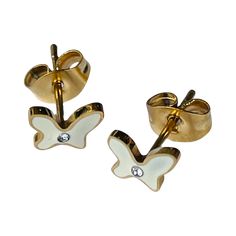 Exquisite Butterfly Stud Earrings: A Symphony of Elegance and Nature Elevate your style with our Exquisite Butterfly Stud Earrings. Crafted with precision from high-quality stainless steel, these earrings feature a stunning gold-plated finish, delicate enamel detailing, and a small CZ stone for a touch of sparkle. Key Features: Charming Butterfly Design: The intricate butterfly motif combines elegance with nature's beauty, making these studs perfect for any occasion. Durable Stainless Steel: Cra Mariposa Butterfly, Butterfly Motif, Butterfly Stud Earrings, Akron Ohio, Butterfly Earrings Stud, Delicate Details, Initial Charm, Butterfly Design, Cz Stone