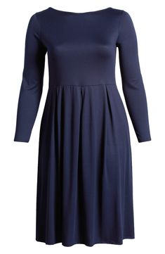 Soft, supple jersey feels as great as it looks on this long-sleeve midi dress cut in a versatile and chic fit-and-flare silhouette. 44 1/2" length Slips on over head Jewel neck Long sleeves 92% polyester, 8% spandex Machine wash, tumble dry Imported Solid Stretch Long Sleeve Knee-length Dress, Flattering Stretch Midi Dress With Long Sleeves, Stretch Long Sleeve Midi Dress For Work, Flattering Long Sleeve Stretch Dress, Flattering Stretch Long Sleeve Dresses, Modest Stretch Midi Dress For Fall, Flattering Long Sleeve Spring Dress, Flattering Long Sleeve Dresses For Spring, Flare Long Sleeve