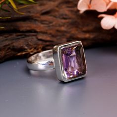 Amethyst Gemstone Ring | 925 Sterling Silver Ring | February Birthstone Ring |Marquise Amethyst Ring | Boho Ring |Promise Ring | Dainty Ring  | Antique Ring | Antique Looking Ring  Free Delivery Elevate your style with our exquisite 925 sterling silver amethyst natural gemstone ring. This handcrafted piece of jewelry boasts a mesmerizing deep purple amethyst gemstone, known for its calming and healing properties. Whether you're treating yourself or searching for a thoughtful gift, this ring is s Rectangular Amethyst Ring Fine Jewelry, Fine Jewelry Sterling Silver Ring With Rectangular Stone, Sterling Silver Ring With Rectangular Stone, Fine Sterling Silver Rings With Rectangular Stone, Sterling Silver Rings With Rectangular Stone, Rectangular Purple Rings With Accent Stones, Crystal Ring With Rectangular Gemstone For Gift, Rectangular Gemstone Crystal Ring Gift, Rectangular Crystal Gemstone Ring For Gift