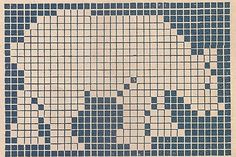 a cross stitch pattern with squares in blue and white on a beige background that has the shape of an elephant's head