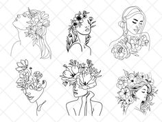 four different women with flowers in their hair