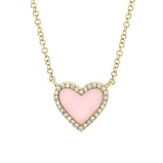 14k yellow gold necklace with pink opal heart and diamond halo 2.20 grams of 14k yellow gold. 0.46 carat of pink opal 0.09 total carat weight of diamonds. Opal Heart Necklace, Mens Diamond Jewelry, Gemstone Diamond Ring, Necklace With Diamond, Diamond Heart Pendant Necklace, Jewelry Education, 14k Yellow Gold Necklace, Diamond Fashion Rings, Diamond Bangles Bracelet