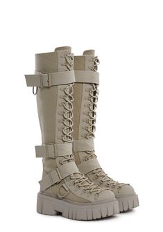 Club Exx Burning Man Canvas Faux Suede Knee High Boots Rave - Gray – Dolls Kill Y2k Future, Capricorn Vibes, Rave Boots, Desert Shoes, Casual Shoes Women Sneakers, Suede Knee High Boots, Crochet Boots, Suede Boots Knee High, Emo Outfits