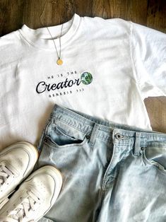 Creator Christian T-shirt Embroidered Bible Verse Shirt - Etsy Jesus Merch, Bible Verse T Shirt, Aesthetic Bible Verse, Shirt Outfit Ideas, Teacher Attire, Aesthetic Bible, Christian Clothing Brand, Christian Accessories, Jesus Clothes