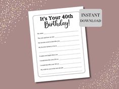 it's your 40th birthday printable party game with gold confetti sprinkles