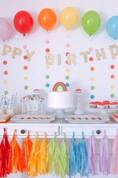 a birthday party with balloons and streamers